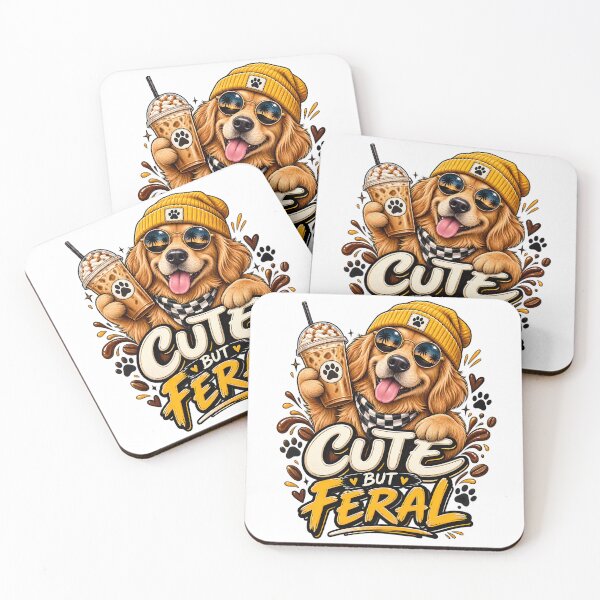Item preview, Cute But Feral Golden Retriever Coffee Lover Funny Dog Coffee Humor designed and sold by Rtcraftani.