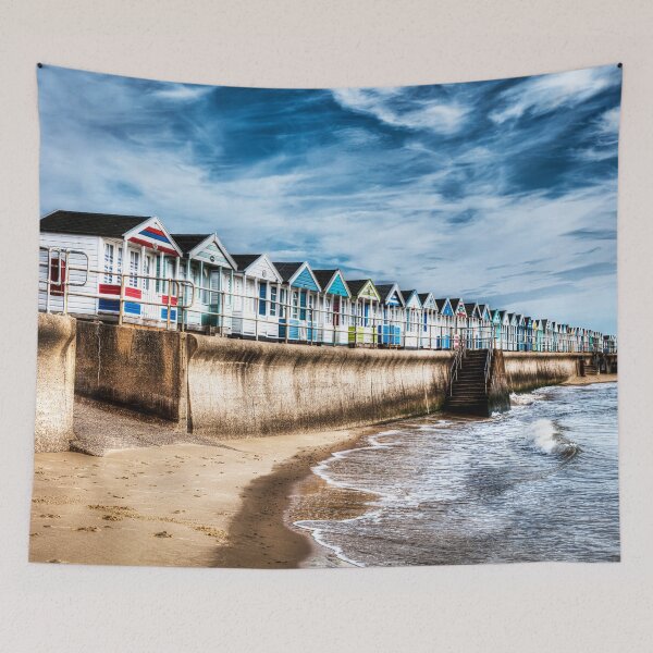 Item preview, Southwold Beach Huts and Seawall on a Moody Coastal Day designed and sold by Paul Thompson Photography.