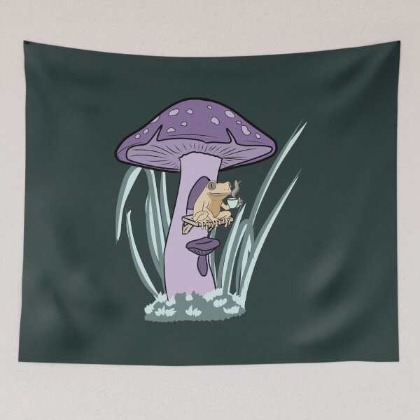 Item preview, Frog Drinking Coffee Cottagecore Mushroom Goblincore designed and sold by LeshanArt.