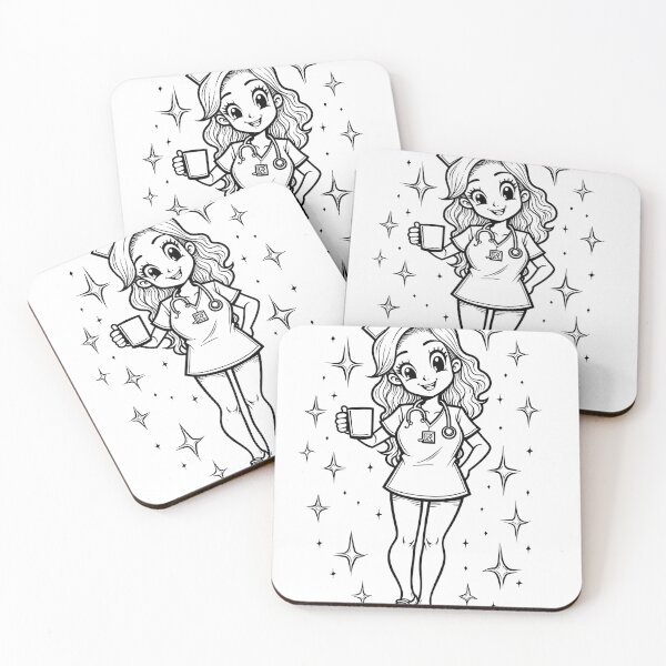 Item preview, Night Shift Nurse with Coffee and Stethoscope Tattoo Flash designed and sold by Qubivibe.