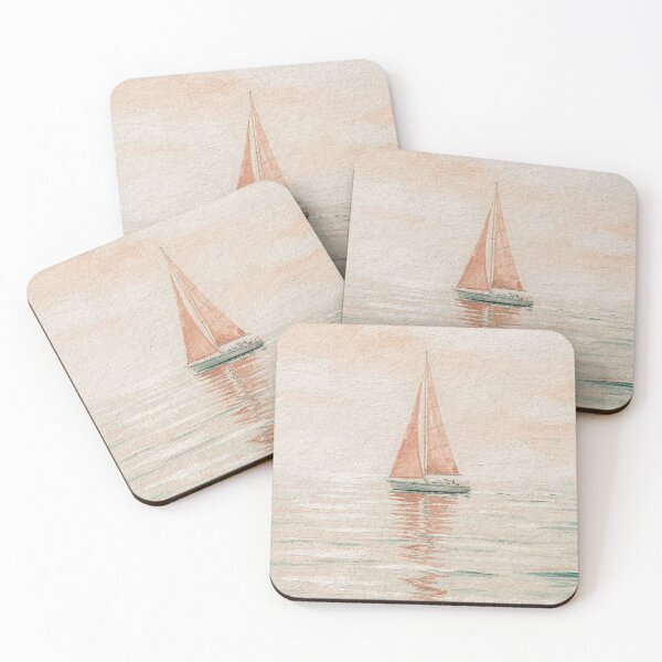 Item preview, Coral and Sea-Glass Sailboat Coastal Wall Art designed and sold by Carnival Posters.