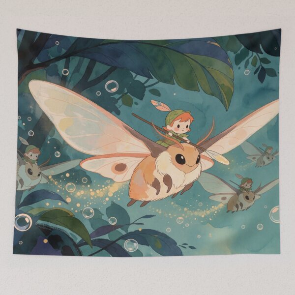 Item preview, Tiny Sprite Riding Moth in Forest Light designed and sold by SabaMirzique.