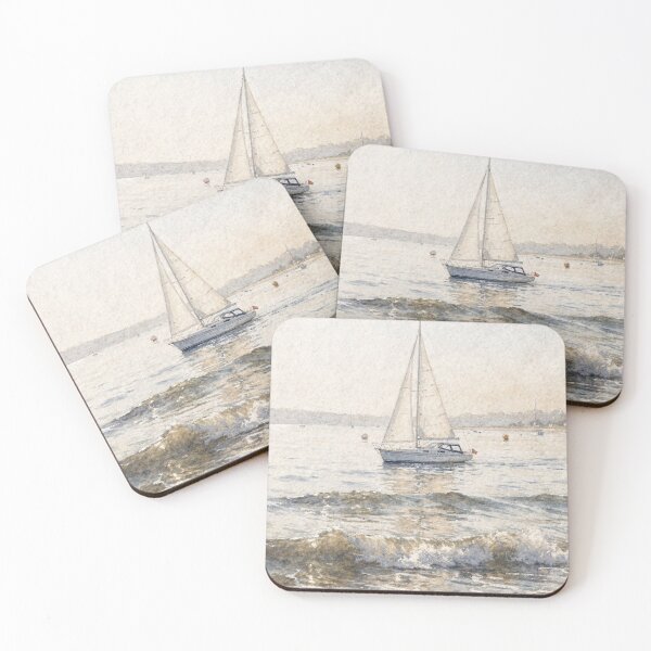 Item preview, Ochre and Indigo Sailboat Coastal Wall Art designed and sold by Carnival Posters.