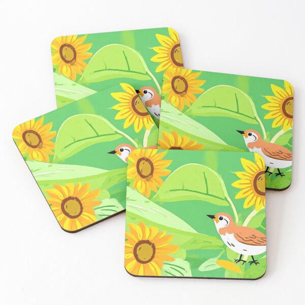 Item preview, Whimsical Sunflowers & Sparrows Garden Illustration designed and sold by BLUESKY11a.