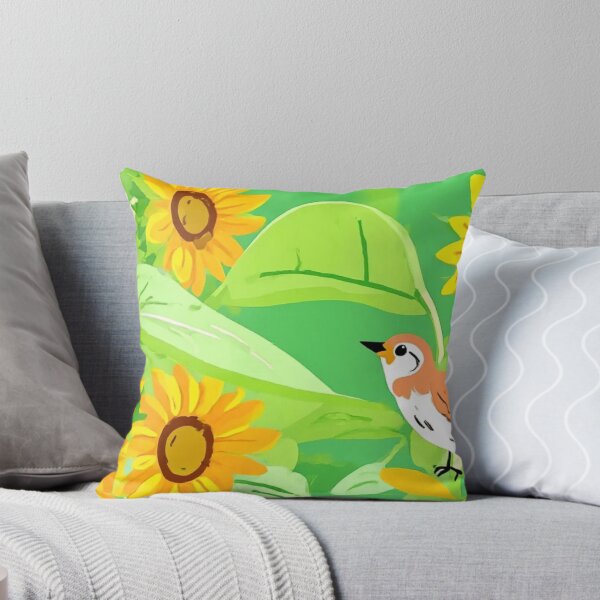 Item preview, Whimsical Sunflowers & Sparrows Garden Illustration designed and sold by BLUESKY11a.