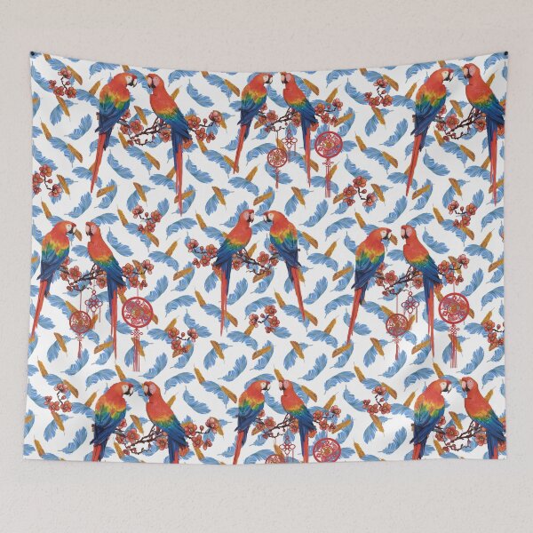 Item preview, Tropical Scarlet Macaws & Blue Feathers designed and sold by EWIKA By Ekawit.