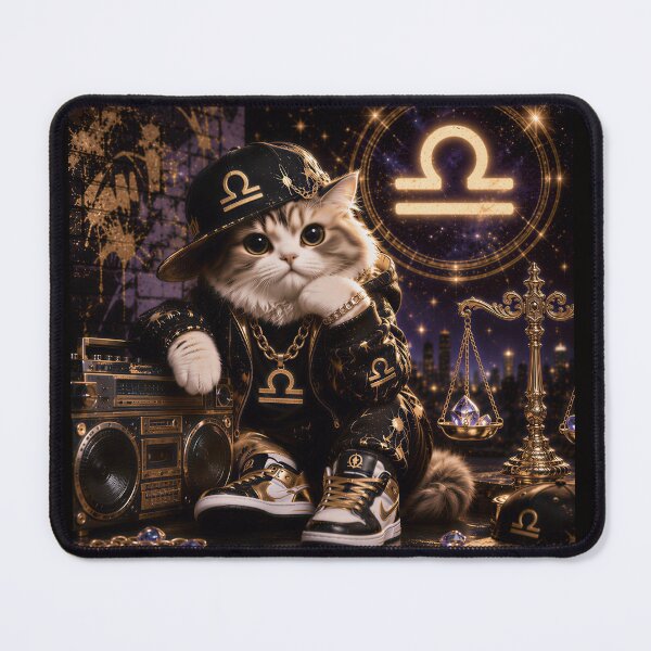 Item preview, Libra Cat Zodiac Gold Hip Hop Streetwear designed and sold by Soluna Studio.