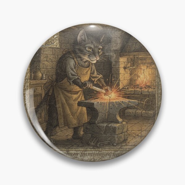 Item preview, Medieval Cat Blacksmith Forging a Tiny Sword Manuscript Art designed and sold by PictorialWhimsy.