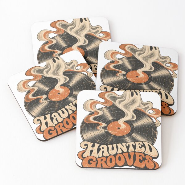 Aperçu de l'œuvre Design vinyle rétro Halloween Haunted Grooves créée et vendue par Golden Era Studio.