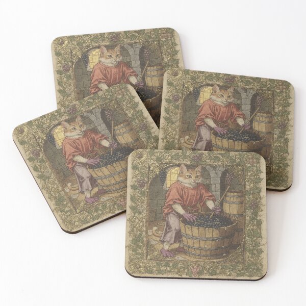 Item preview, Medieval Cat Winemaker Stomping the Harvest Manuscript Art designed and sold by PictorialWhimsy.