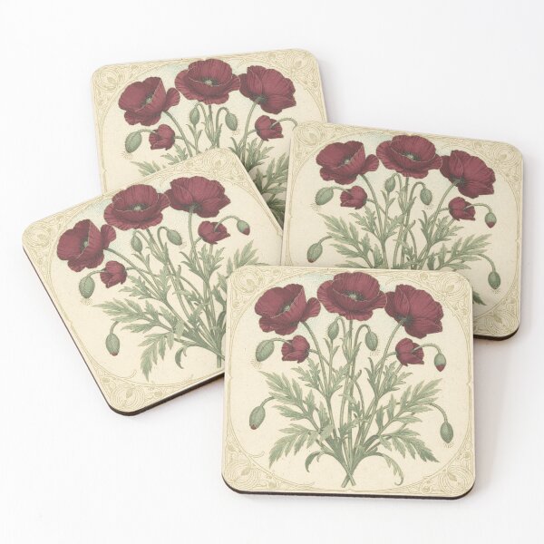 Item preview, Art Nouveau Poppy Botanical Study in Gold designed and sold by PictorialWhimsy.