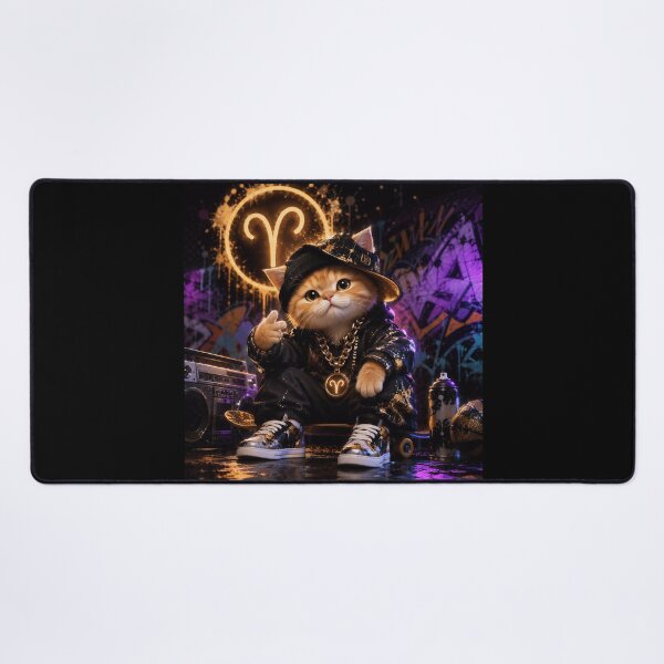 Item preview, Aries Cat Zodiac Gold Hip Hop Streetwear designed and sold by Soluna Studio.