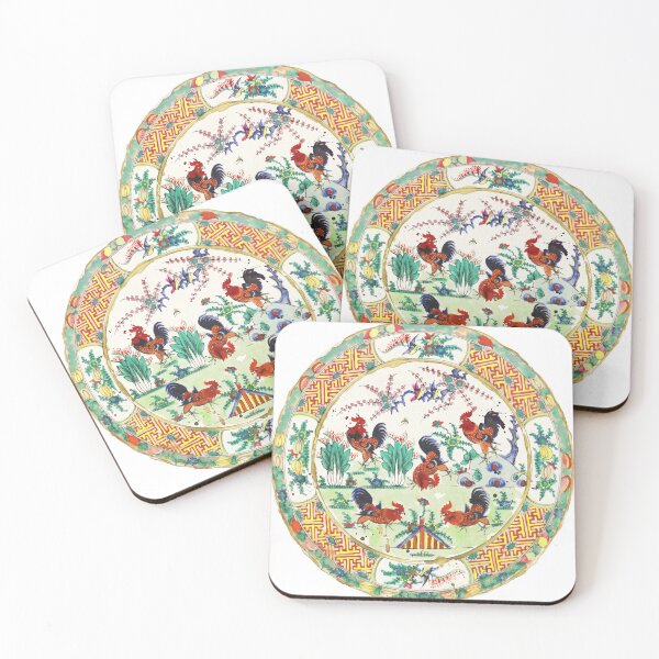 Item preview, Chinoiserie Roosters Garden Watercolor Art designed and sold by Fani*.