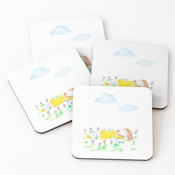 Item preview, Dreaming in a sea of flowers - Hand-drawn girl in a yellow dress designed and sold by alilu-art .