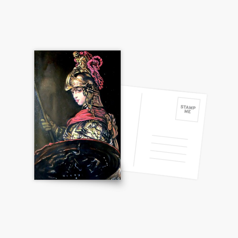 Pallas Athena After Rembrandt Greeting Card By Hidemitadajp Redbubble