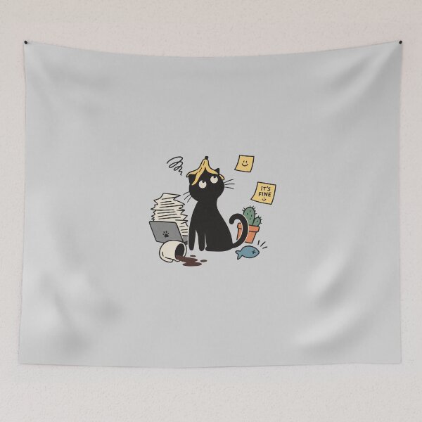 Item preview, it’s Fine – Funny Stressed Black Cat Office Work designed and sold by meesara.