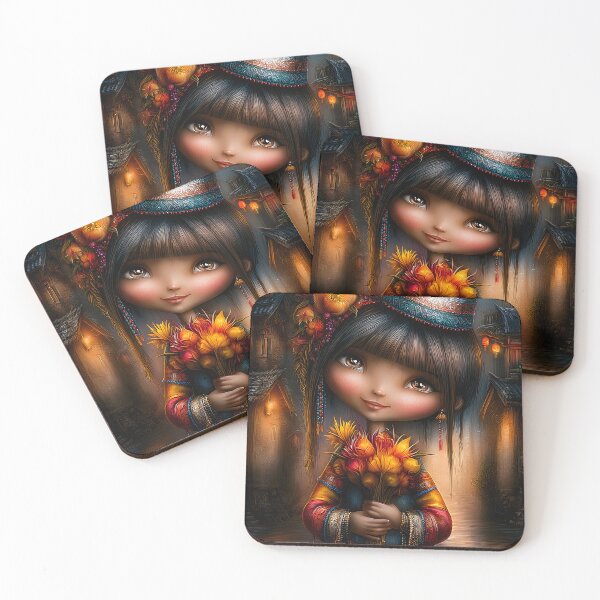 Item preview, Colorful Girl in Traditional Outfit Holding Flowers designed and sold by Artessie.