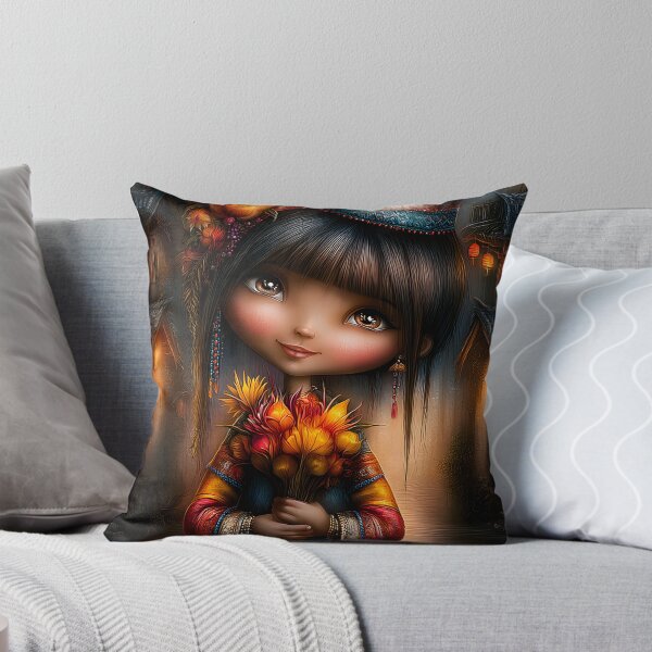 Item preview, Colorful Girl in Traditional Outfit Holding Flowers designed and sold by Artessie.
