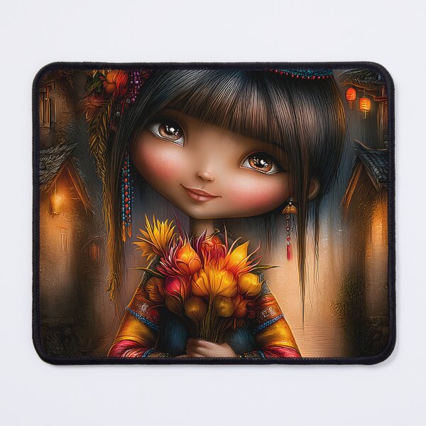 Item preview, Colorful Girl in Traditional Outfit Holding Flowers designed and sold by Artessie.