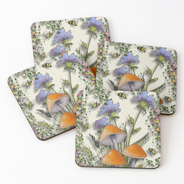 Item preview, Wildflowers Illustration, Mushrooms, Foliage, and Bees designed and sold by JoyfulWhimsy.