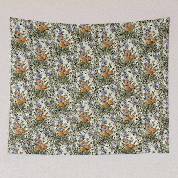 Item preview, Wildflowers Illustration, Mushrooms, Foliage, and Bees designed and sold by JoyfulWhimsy.