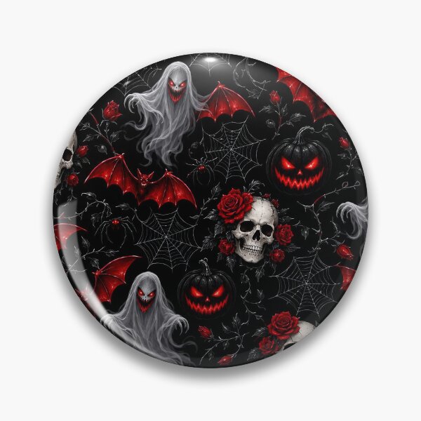 Item preview, Dark Gothic Halloween Skull, Ghost & Red Bat Pattern designed and sold by IMuDesigner.