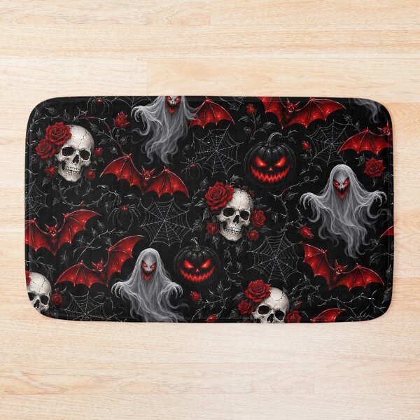 Item preview, Dark Gothic Halloween Skull, Ghost & Red Bat Pattern designed and sold by IMuDesigner.