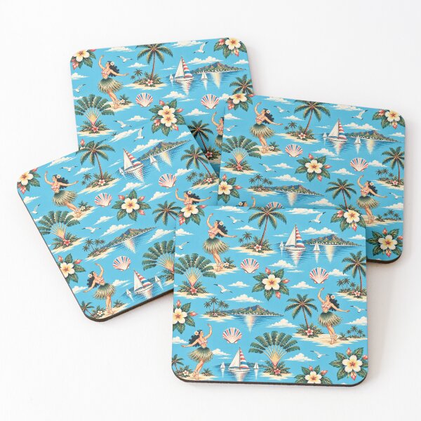 Item preview, Modern Hawaiian Resort – Diamond Head & Hula Girl Tropical Pattern designed and sold by Plus91BIRD.