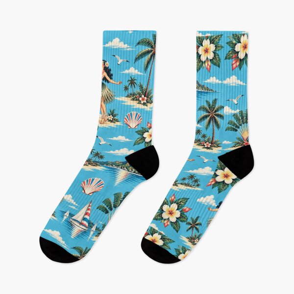 Item preview, Modern Hawaiian Resort – Diamond Head & Hula Girl Tropical Pattern designed and sold by Plus91BIRD.