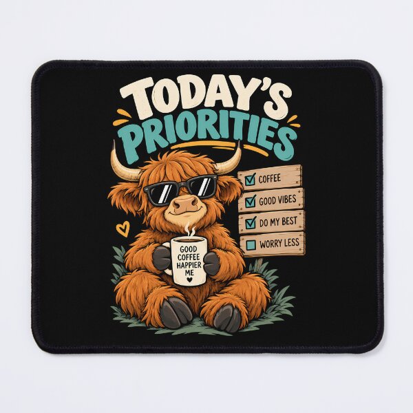 Item preview, Today's Priorities Funny Highland Cow Coffee Lover Motivation Design designed and sold by BDLuck2021.