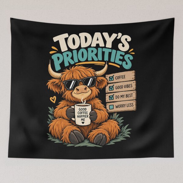 Item preview, Today's Priorities Funny Highland Cow Coffee Lover Motivation Design designed and sold by BDLuck2021.