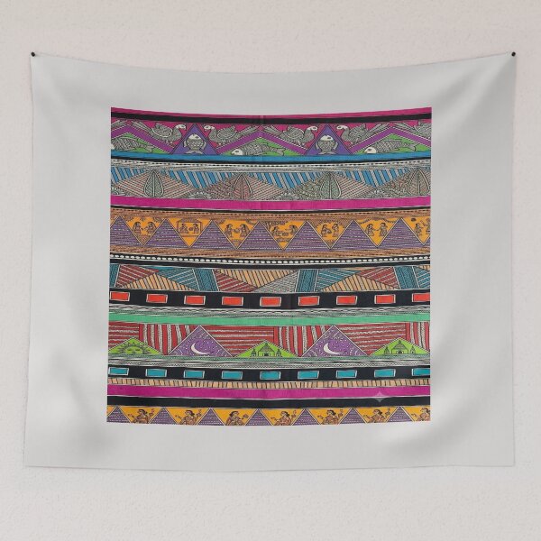 Item preview, Handpainted Madhubani Folk Art Fabric Design  designed and sold by Sakshiartwork.