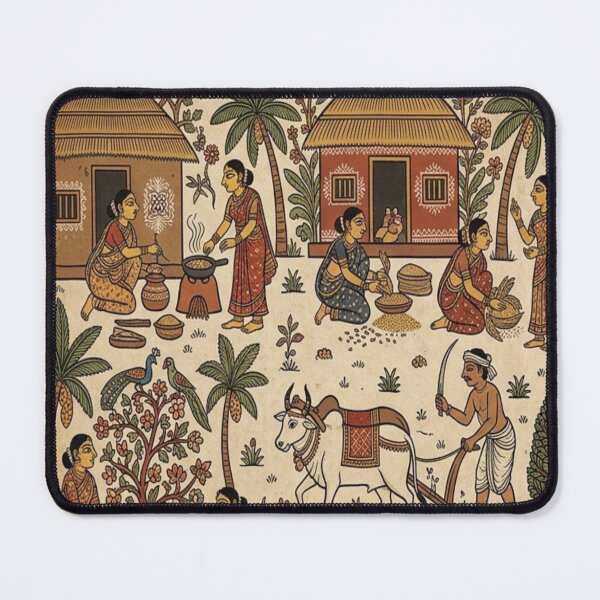 Item preview, Daily Life in a Traditional Indian Village | Indian Folk Art designed and sold by Sakshiartwork.