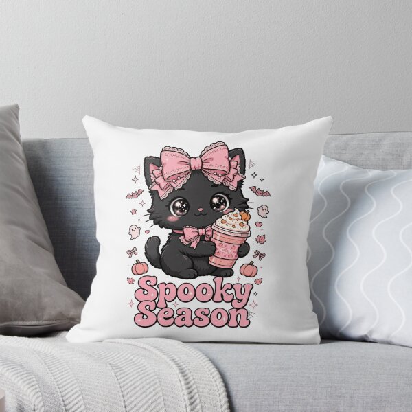 Artikelvorschau, Gruselige Jahreszeit: Pinke Kokette Schwarze Katze | Kürbisgewürz-Latte Halloween entworfen und verkauft von     Fatma Creates.