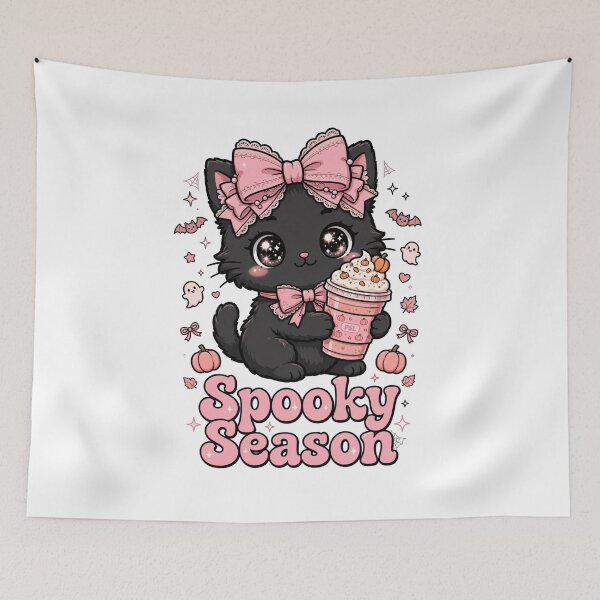 Artikelvorschau, Gruselige Jahreszeit: Pinke Kokette Schwarze Katze | Kürbisgewürz-Latte Halloween entworfen und verkauft von     Fatma Creates.