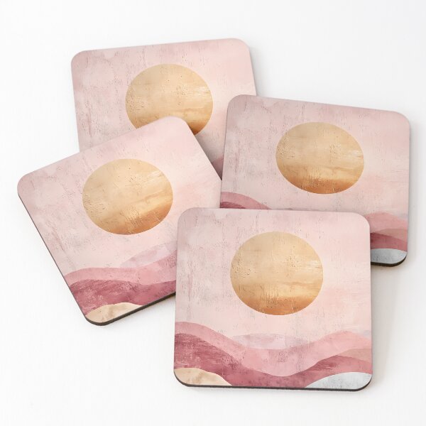 Item preview, Abstract Boho Landscape – Pink Pastel & Gold-Orange Sun designed and sold by Artdavesalzburg.