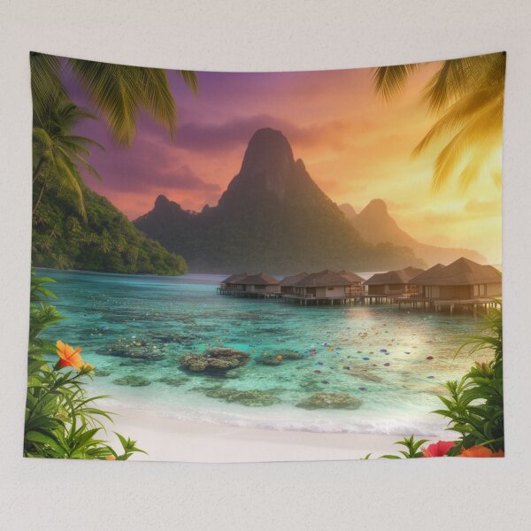 Item preview, Island Serenity at Sunset - Tropical Lagoon Escape designed and sold by nhk999.