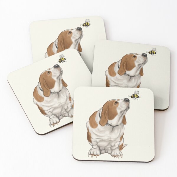 Item preview, Basset Hound Dog with Bee By Its NOSE designed and sold by JoyfulWhimsy.