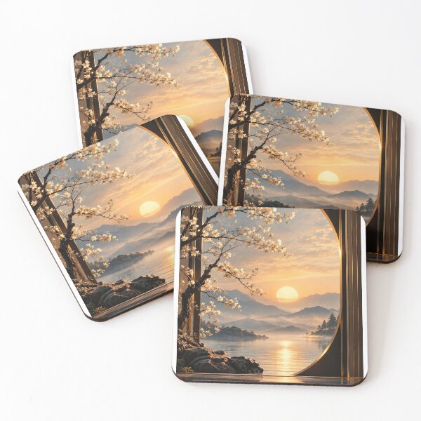 Item preview, Zen Sunrise Mountain Lake - Spring Blossoms Through Circular Window designed and sold by PrintWavePro.