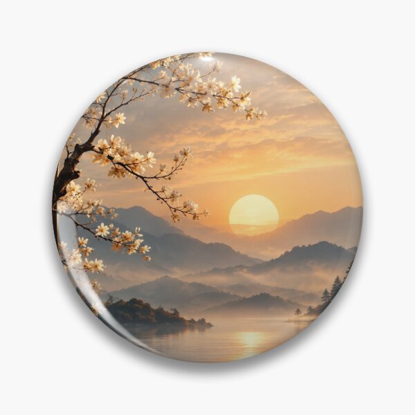 Item preview, Zen Sunrise Mountain Lake - Spring Blossoms Through Circular Window designed and sold by PrintWavePro.