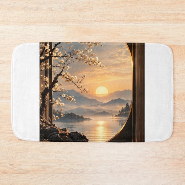 Item preview, Zen Sunrise Mountain Lake - Spring Blossoms Through Circular Window designed and sold by PrintWavePro.
