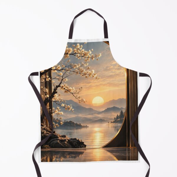 Item preview, Zen Sunrise Mountain Lake - Spring Blossoms Through Circular Window designed and sold by PrintWavePro.
