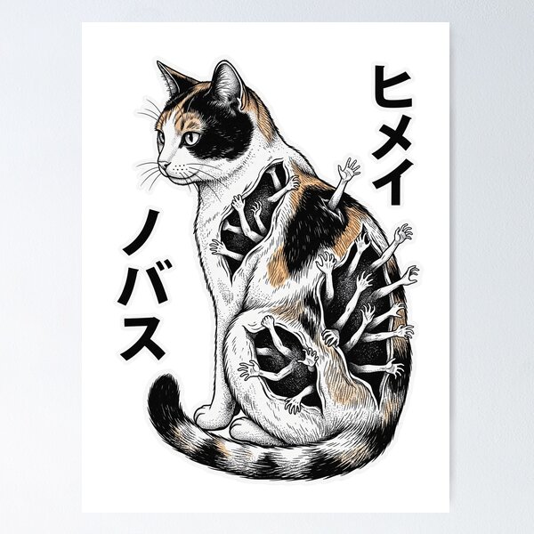 Item preview, Creeping Hands Calico Cat Manga Illustration designed and sold by Flying Doggo.