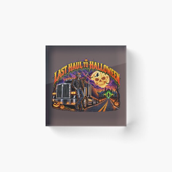 Item preview, Last Haul To Halloween - Skeleton Trucker Big Rig Moon Art designed and sold by NomadForge.