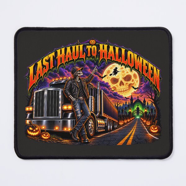 Item preview, Last Haul To Halloween - Skeleton Trucker Big Rig Moon Art designed and sold by NomadForge.