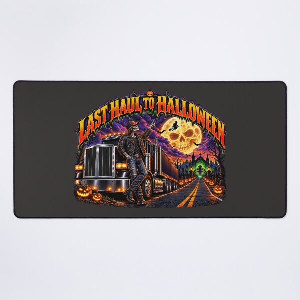 Item preview, Last Haul To Halloween - Skeleton Trucker Big Rig Moon Art designed and sold by NomadForge.