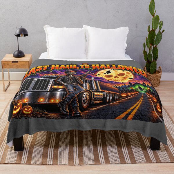 Item preview, Last Haul To Halloween - Skeleton Trucker Big Rig Moon Art designed and sold by NomadForge.