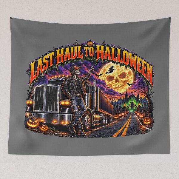 Item preview, Last Haul To Halloween - Skeleton Trucker Big Rig Moon Art designed and sold by NomadForge.