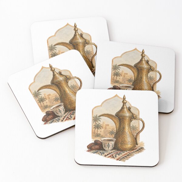 Item preview, Arabian Coffee Heritage – Vintage Dallah & Dates Illustration designed and sold by Yaqon.