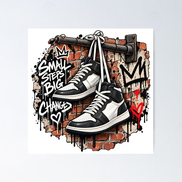 Item preview, Small Steps Big Changes – Black & White Street Sneakers designed and sold by TinyWeird.